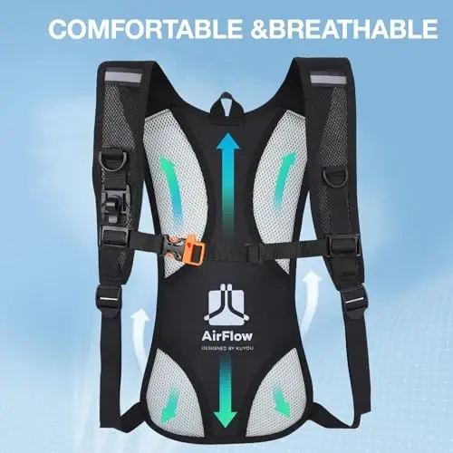 KUYOU Running Hydration Vest - Lightweight Insulated Hydration Backpack with 2L Water Bladder, Adjustable Chest Straps and Reflective Water Backpack for Running Marathon Race Hiking Cycling - 6