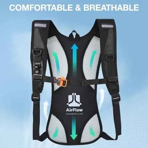 KUYOU Running Hydration Vest - Lightweight Insulated Hydration Backpack with 2L Water Bladder, Adjustable Chest Straps and Reflective Water Backpack for Running Marathon Race Hiking Cycling - 5