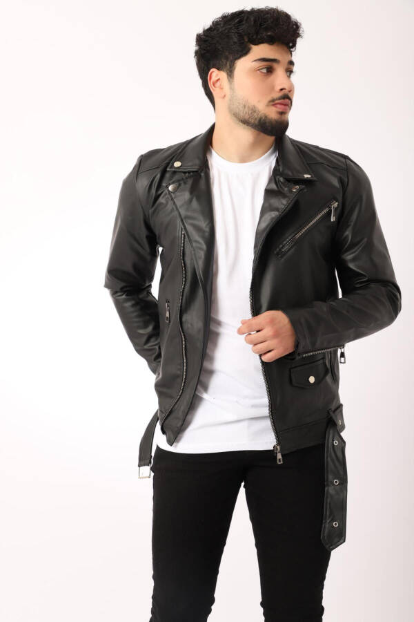 Kuzey Beli Kemerli Suni Deri Ceket Bl 1261-50268 - 2