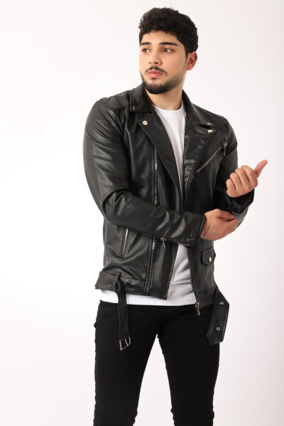 Kuzey Beli Kemerli Suni Deri Ceket Bl 1261-50268 - 3