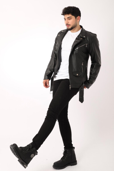 Kuzey Beli Kemerli Suni Deri Ceket Bl 1261-50268 - 4