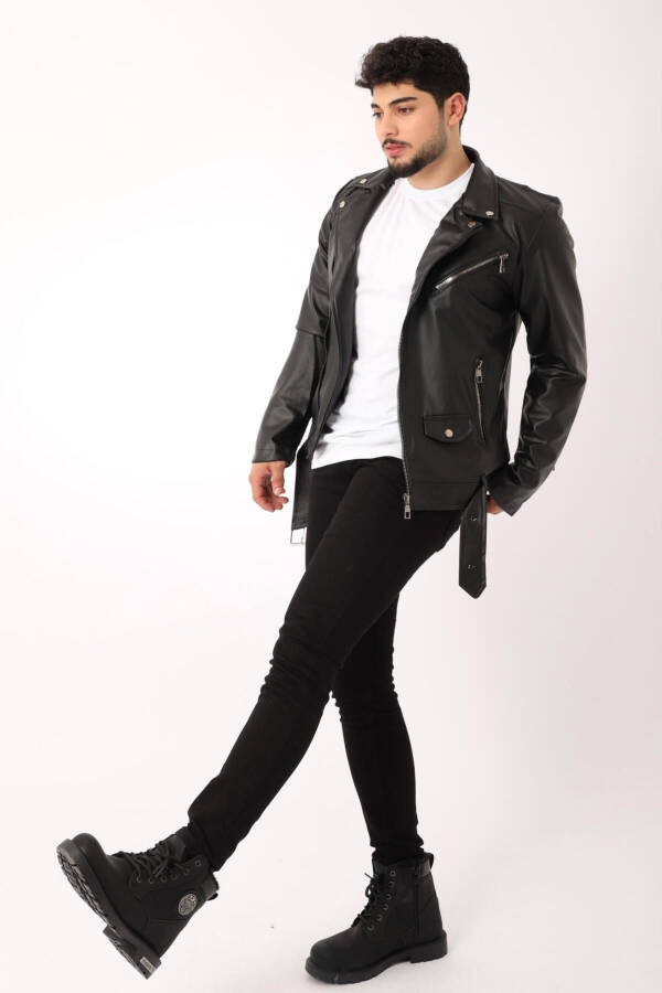 Kuzey Beli Kemerli Suni Deri Ceket Bl 1261-50268 - 4