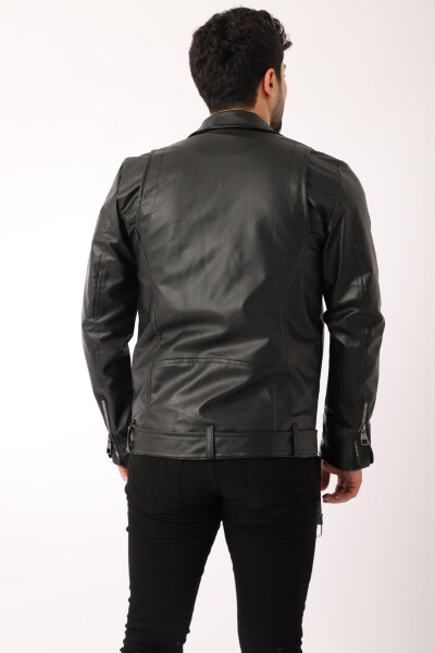 Kuzey Beli Kemerli Suni Deri Ceket Bl 1261-50268 - 6