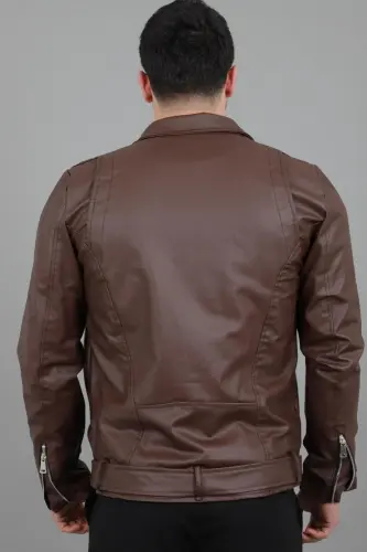 Kuzey Beli Kemerli Suni Deri Ceket BL 1261-50268 - KAHVERENGİ - 7