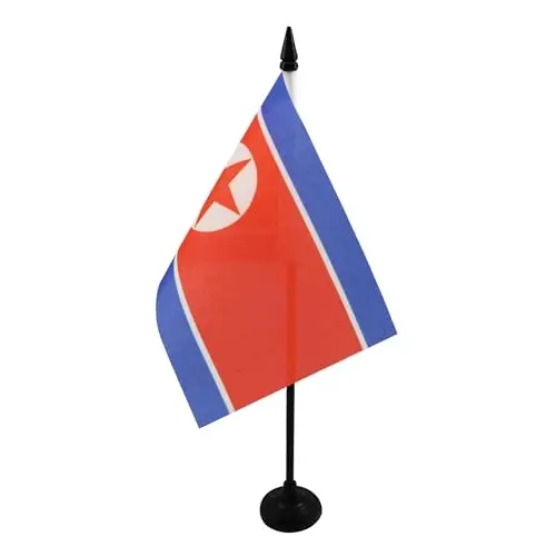 North Korea Table Flag 4'' x 6'' - North Korean Desk Flag 15 x 10 cm. - Black plastic stick and base - AZ FLAG - 1