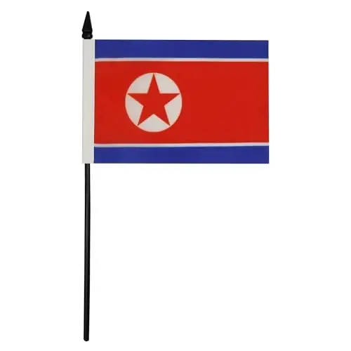North Korea Table Flag 4'' x 6'' - North Korean Desk Flag 15 x 10 cm. - Black plastic stick and base - AZ FLAG - 2