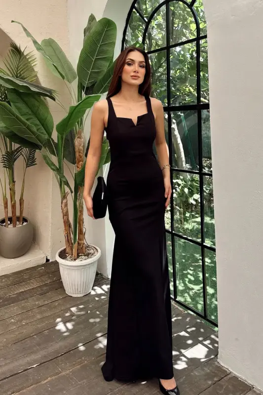 Kuzey Yaka V Detay Yırtmaçlı Abiye 582840-SİYAH - SINDIMODA