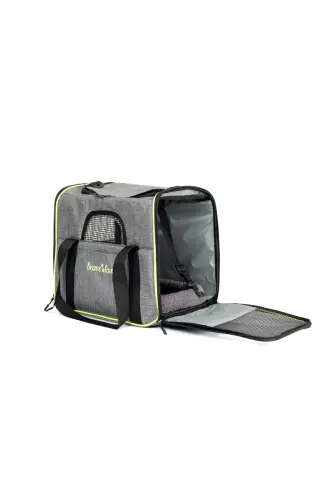 Kvadrat model bardoshli plastik to'rli mushuk va it tashish sumkasi - kulrang - 1