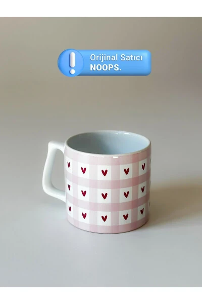 Kvadrat naqshli yurak shaklli chashka stakan seramika qahva mug - NOOPS