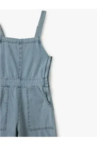 Kvadrat yoqali cho'ntakli tikuv detallari bilan jinsiy shim ko'ylagi - 3