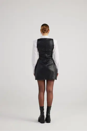 Kvadrat yoqali Vegan teri Larissa ko'ylagi Qora-Qora - 6