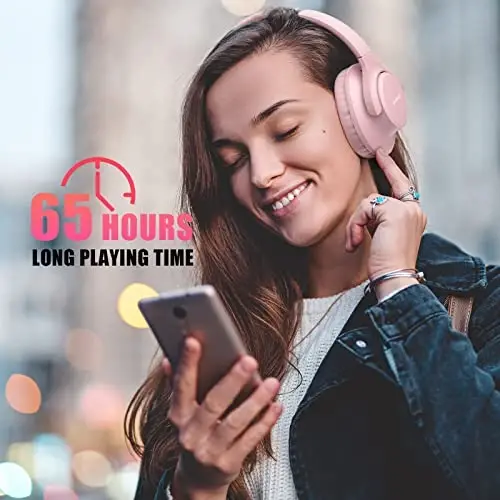 KVIDIO Bluetooth Headphones Over Ear, 65 Hours Playtime Wireless Headphones with Microphone, Foldable Lightweight Headset with Bass and Stereo Sound Low Latency for Travel Work Cellphone - 4