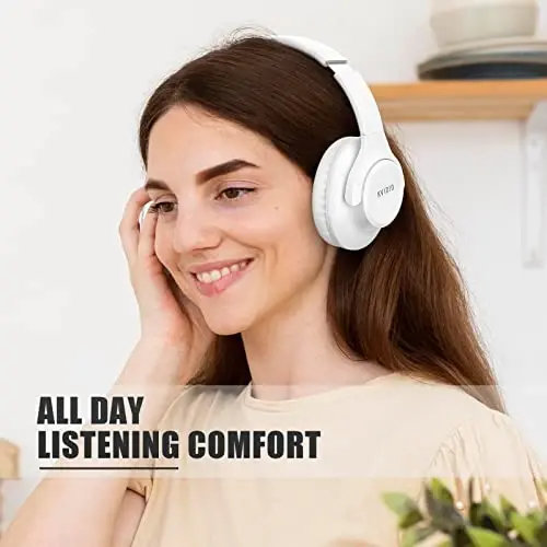 KVIDIO Bluetooth Headphones Over Ear, 65 Hours Playtime Wireless Headphones with Microphone, Foldable Lightweight Headset with Deep Bass, HiFi Stereo Sound Low Latency for Laptop PC Cellphone - 4