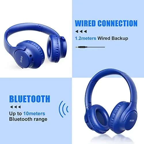 KVIDIO Bluetooth Headphones Over Ear, 65 Hours Playtime Wireless Headphones with Microphone, Foldable Lightweight Headset with Deep Bass, HiFi Stereo Sound Low Latency for Travel Work Cellphone - 6