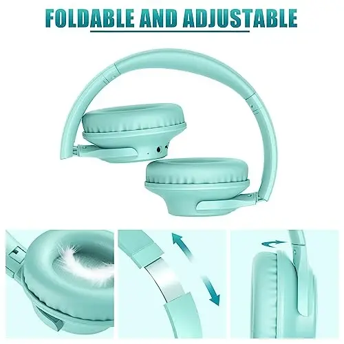 KVIDIO Bluetooth Headphones Over Ear, 65 Hours Playtime Wireless Headphones with Microphone, Foldable Lightweight Headset with Deep Bass, HiFi Stereo Sound Low Latency for Travel Work Cellphone - 6