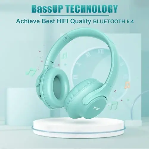 KVIDIO Bluetooth Headphones Over Ear, 65 Hours Playtime Wireless Headphones with Microphone, Foldable Lightweight Headset with Deep Bass, HiFi Stereo Sound Low Latency for Travel Work Cellphone - 3