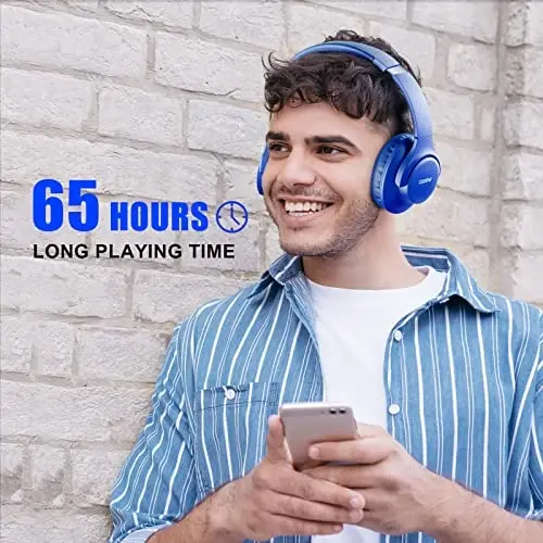 KVIDIO Bluetooth Headphones Over Ear, 65 Hours Playtime Wireless Headphones with Microphone, Foldable Lightweight Headset with Deep Bass, HiFi Stereo Sound Low Latency for Travel Work Cellphone - 3
