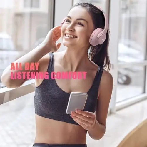 KVIDIO Bluetooth Headphones Over Ear, 65 Hours Playtime Wireless Headphones with Microphone, Foldable Lightweight Headset with Bass and Stereo Sound Low Latency for Travel Work Cellphone - 2