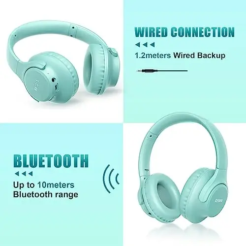 KVIDIO Bluetooth Quloqchinlar Quloq ustida, 65 soat O'yin vaqti Mikrofonli simsiz quloqchinlar, Chuqur basli buklanadigan yengil naushnik, Sayohat uchun HiFi Stereo Sound past kechikish Ish mobil telefoni - 2