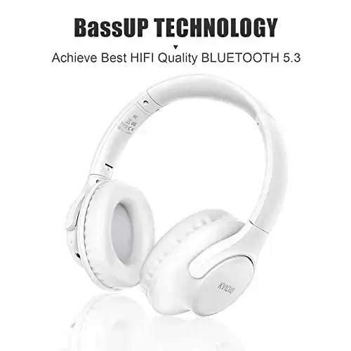 KVIDIO Bluetooth Quloqchinlar Quloq ustida, 65 soat O'yin vaqti Mikrofonli simsiz Quloqchinlar, chuqur basli, HiFi Stereo ovozli, noutbuk kompyuter mobil telefoni uchun past kechikishli yig'iladigan yengil гарнитура - 5