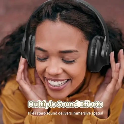 KVIDIO Bluetooth Headphones Over Ear, 65 Hours Playtime Wireless Headphones with Microphone, Foldable Lightweight Headset with Deep Bass, HiFi Stereo Sound Low Latency for Travel Work Cellphone - 2