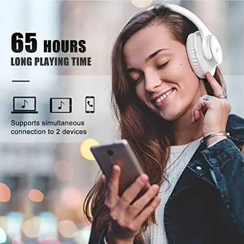 KVIDIO Bluetooth Headphones Over Ear, 65 Hours Playtime Wireless Headphones with Microphone, Foldable Lightweight Headset with Deep Bass, HiFi Stereo Sound Low Latency for Laptop PC Cellphone - KVIDIO (1)