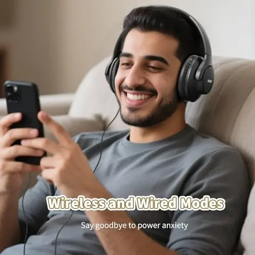 KVIDIO [Updated Bluetooth Headphones Over Ear, 65 Hours Playtime Wireless Headphones with Microphone,Foldable Lightweight Headset with Deep Bass,HiFi Stereo Sound for Travel Work Cellphone] - KVIDIO