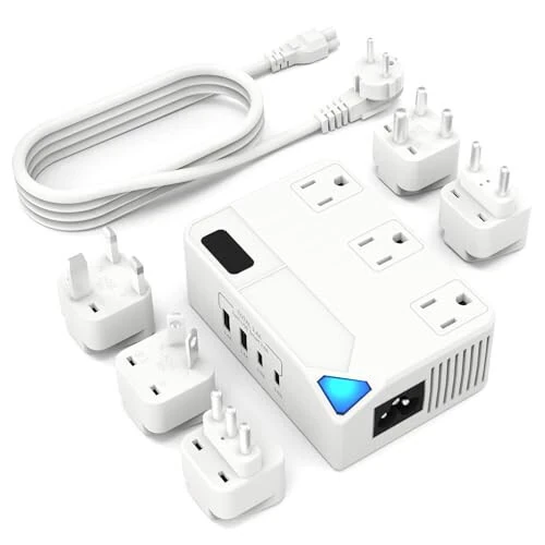 KWK Voltage Converter Us to Europe and Power Converter Combo, 2300w 220v to 110v Universal Travel Adapter, Travel Converter for Hair Dryer, 4 Plug Powe Adapter, Step Down Converter for UK Italy,â€¦ - KWK