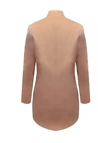 Kwoki Women's Stand Collar Open Front Pea Coat Casual Winter Warm Mid Long Blazer Trench Coats Overcoat Outerwear - 5