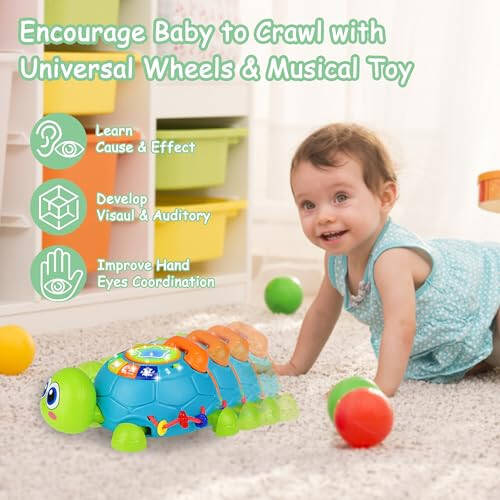 KWYZ Baby Toys 6-12 Months, Musical Turtle Crawling Baby Toys 12-18 Months, Tummy Time Toys with Light & Sound, Infant Toys 0-3 3-6 6-18 Months Newborn Toys Birthday Toys for 1 2 Year Old Boy Girl - 2