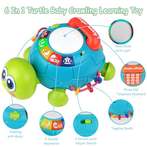 KWYZ Baby Toys 6-12 Months, Musical Turtle Crawling Baby Toys 12-18 Months, Tummy Time Toys with Light & Sound, Infant Toys 0-3 3-6 6-18 Months Newborn Toys Birthday Toys for 1 2 Year Old Boy Girl - 3