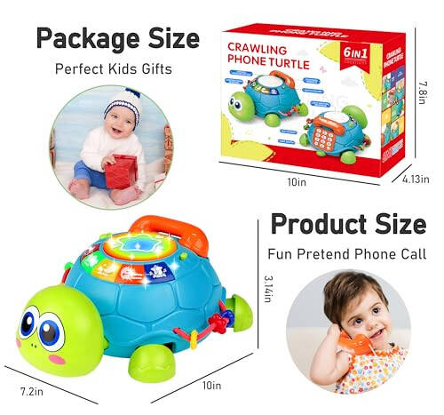 KWYZ Baby Toys 6-12 Months, Musical Turtle Crawling Baby Toys for 12-18 Months, Tummy Time Toys with Light & Sound, Infant Toy 0-3 3-6 6-18M Birthday Gifts for 1 2 Year Old Boy Girl - 6
