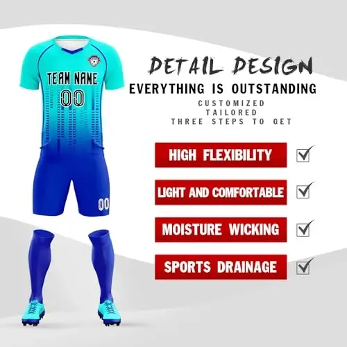 KXK Custom Soccer Jersey Personalized Soccer Practice Uniform Printed Name Number Logo for Adult Kids - 4