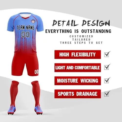 KXK Custom Soccer Jersey Personalized Soccer Practice Uniform Printed Name Number Logo for Adult Kids - 2