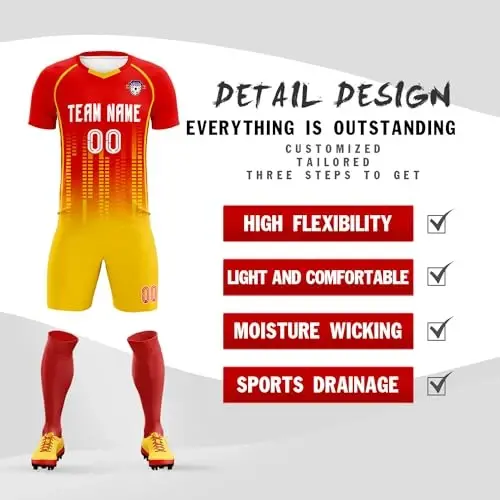 KXK Custom Soccer Jersey Personalized Soccer Practice Uniform Printed Name Number Logo for Adult Kids - 2