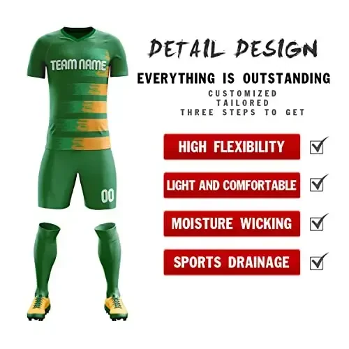 KXK Custom Soccer Jerseys Shorts Personalized Printed Name Number Logo,V-Neck Short Sleeve Uniform for Men/Women/Boy - 2