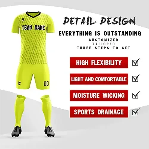 KXK Custom Soccer Jerseys Shorts Personalized Printed Name Number Logo,V-Neck Short Sleeve Uniform for Men/Women/Boy - KXK (1)