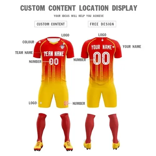 KXK moslashtirilgan futbol formasi Kattalar va bolalar uchun futbol mashg'ulotlari uchun shaxsiy uniforma Ism, raqam va logotip bilan bosilgan - 3