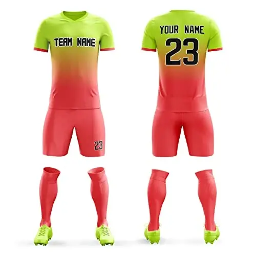 KXK Custom Soccer Jerseys Shorts Personalized Printed Name Number Logo,V-Neck Short Sleeve Uniform for Men/Women/Boy - 1