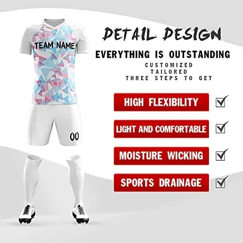 KXK Custom Soccer Jerseys Shorts Personalized Printed Name Number Logo,V-Neck Short Sleeve Uniform for Men/Women/Boy - 3
