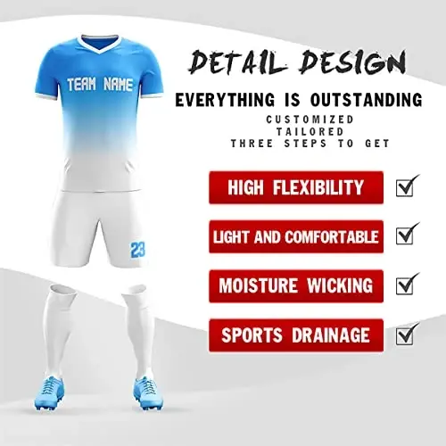 KXK Custom Soccer Jerseys Shorts Personalized Printed Name Number Logo,V-Neck Short Sleeve Uniform for Men/Women/Boy - 2