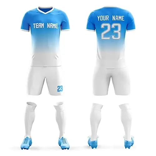KXK Custom Soccer Jerseys Shorts Personalized Printed Name Number Logo,V-Neck Short Sleeve Uniform for Men/Women/Boy - 1