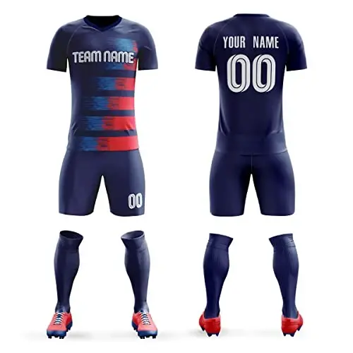 KXK Custom Soccer Jerseys Shorts Personalized Printed Name Number Logo,V-Neck Short Sleeve Uniform for Men/Women/Boy - 1