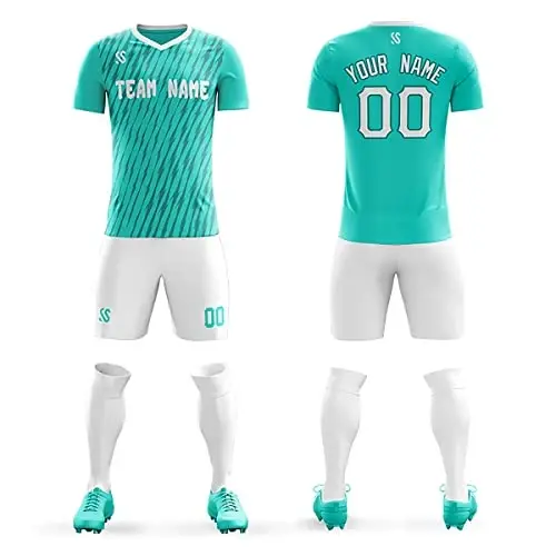 KXK Custom Soccer Jerseys Shorts Personalized Printed Name Number Logo,V-Neck Short Sleeve Uniform for Men/Women/Boy - 1