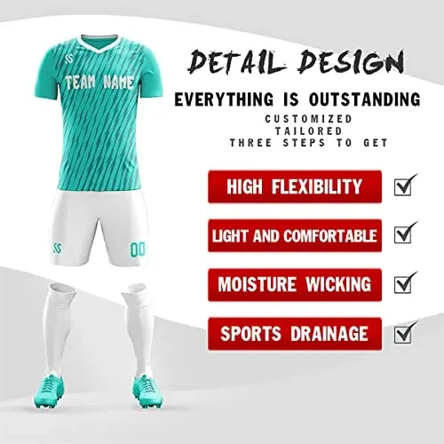 KXK Custom Soccer Jerseys Shorts Personalized Printed Name Number Logo,V-Neck Short Sleeve Uniform for Men/Women/Boy - 2
