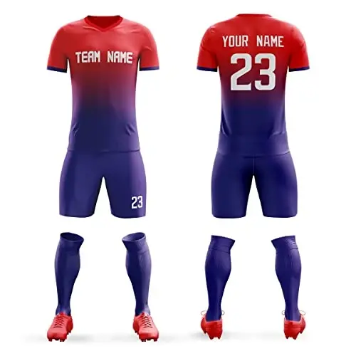 KXK Custom Soccer Jerseys Shorts Personalized Printed Name Number Logo,V-Neck Short Sleeve Uniform for Men/Women/Boy - 1