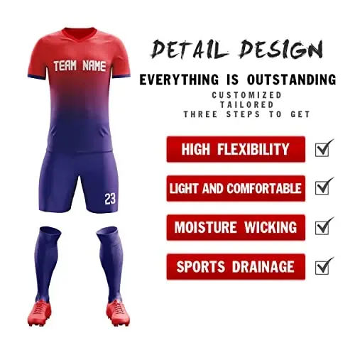 KXK Custom Soccer Jerseys Shorts Personalized Printed Name Number Logo,V-Neck Short Sleeve Uniform for Men/Women/Boy - 2