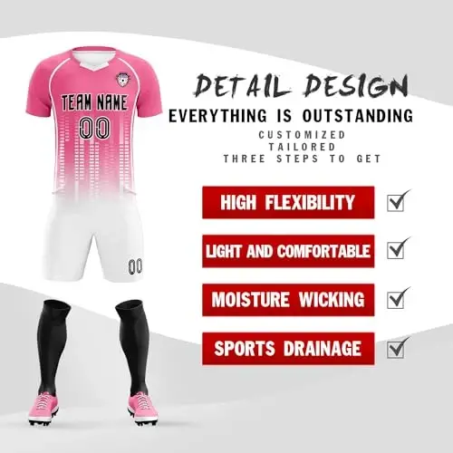 KXK Custom Soccer Jersey Personalized Soccer Practice Uniform Printed Name Number Logo for Adult Kids - 2