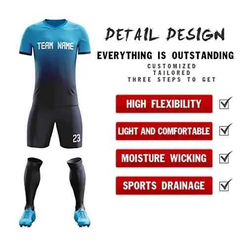 KXK Custom Soccer Jerseys Shorts Personalized Printed Name Number Logo,V-Neck Short Sleeve Uniform for Men/Women/Boy - 2