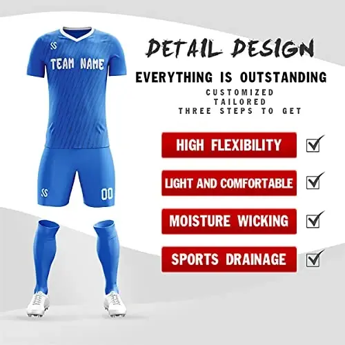 KXK Custom Soccer Jerseys Shorts Personalized Printed Name Number Logo,V-Neck Short Sleeve Uniform for Men/Women/Boy - 2